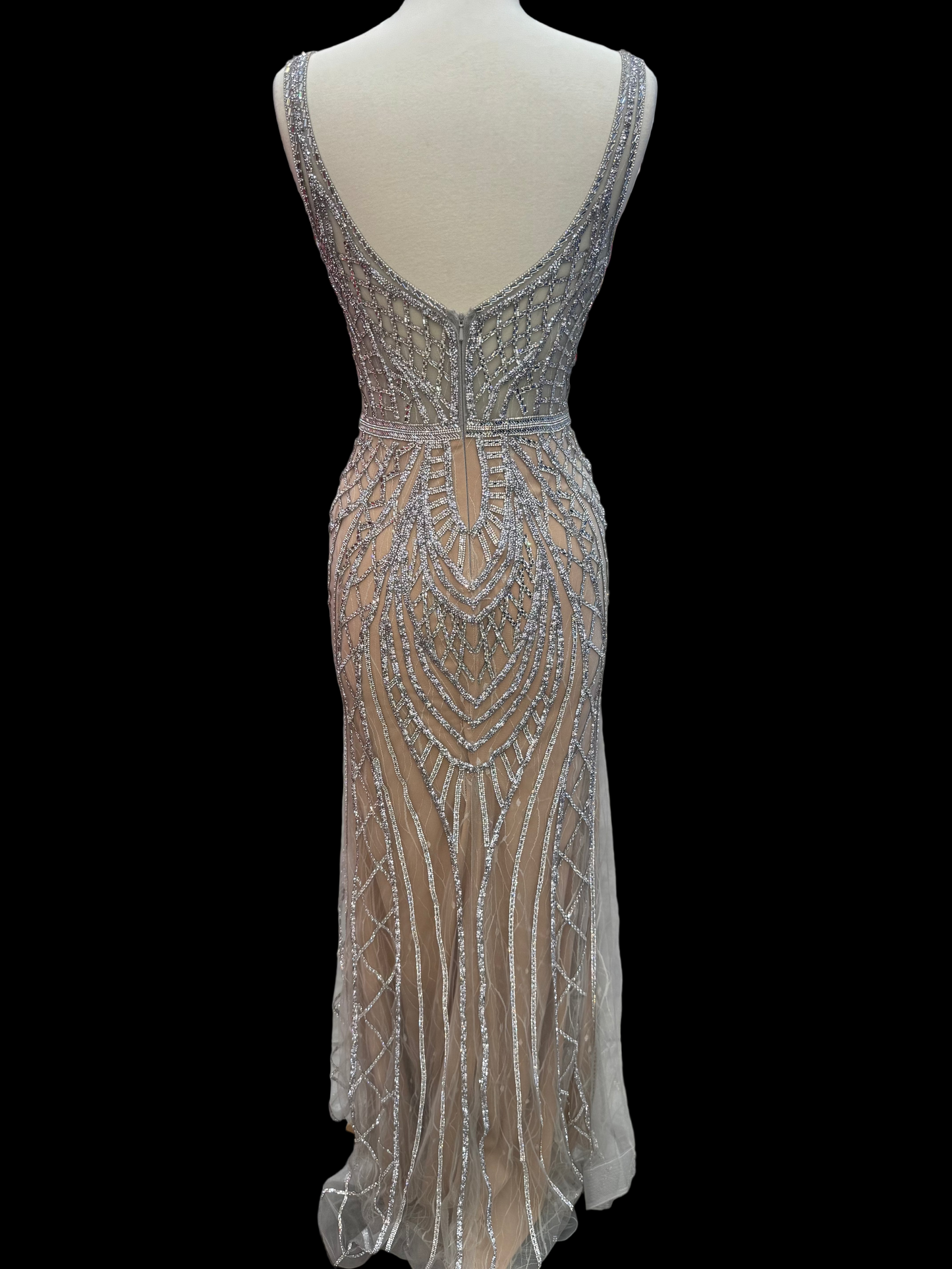 Nude/Silver Diamond Dress