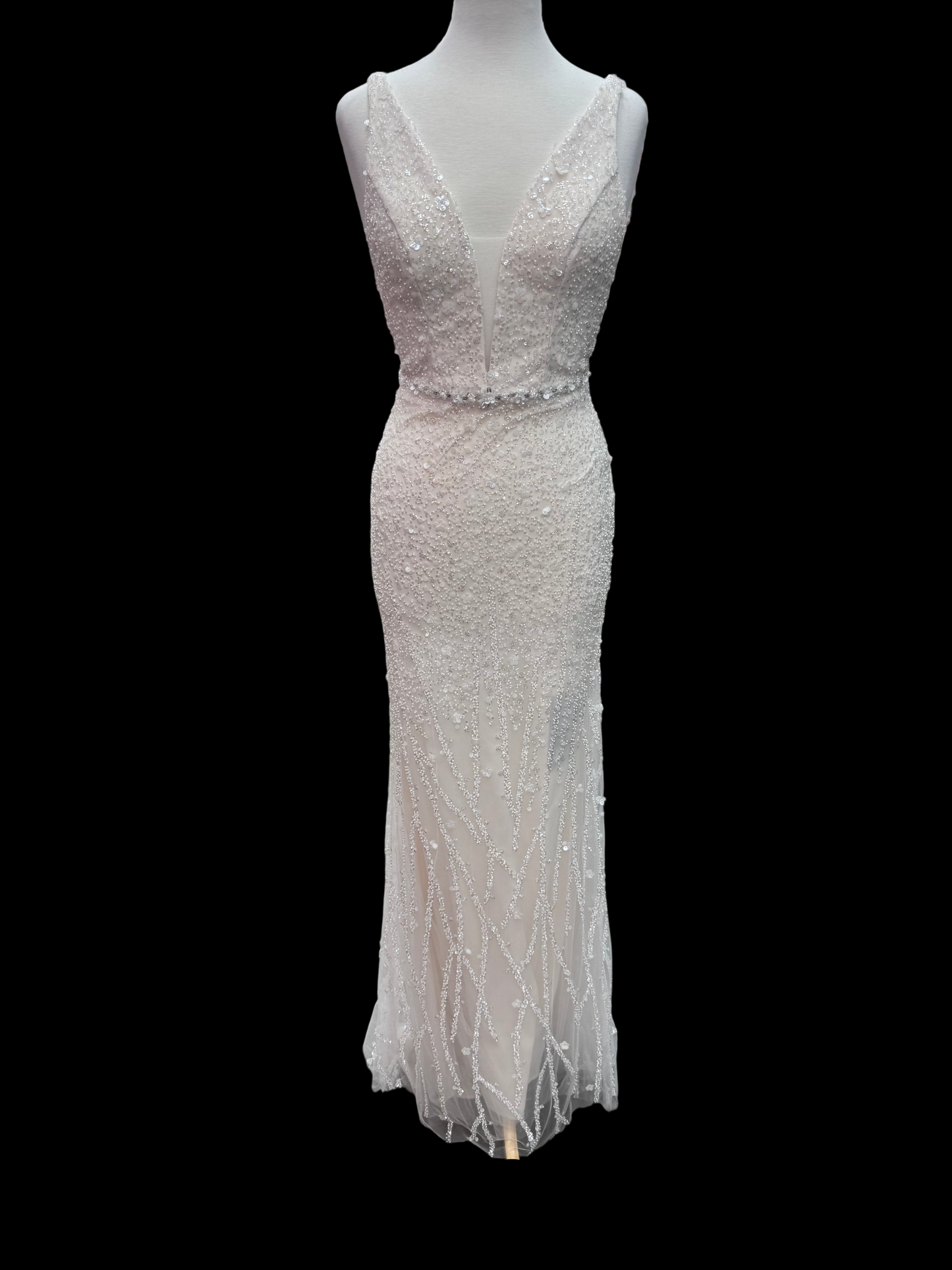 White Sequin Belt Dress