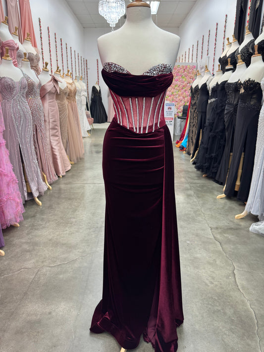 Wine Velvet Corset Dress