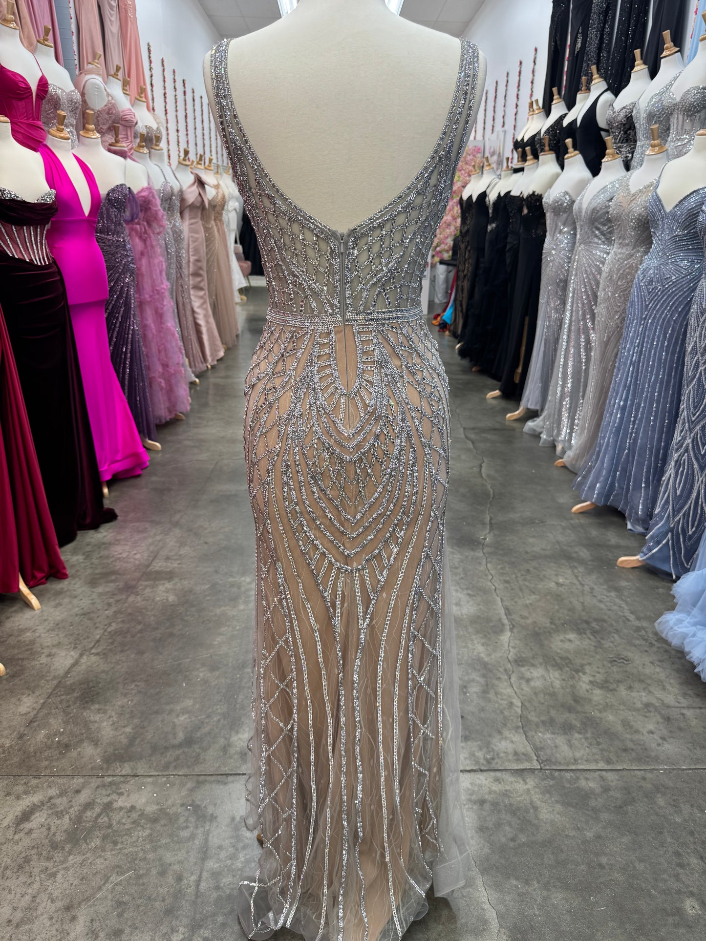 Nude/Silver Diamond Dress